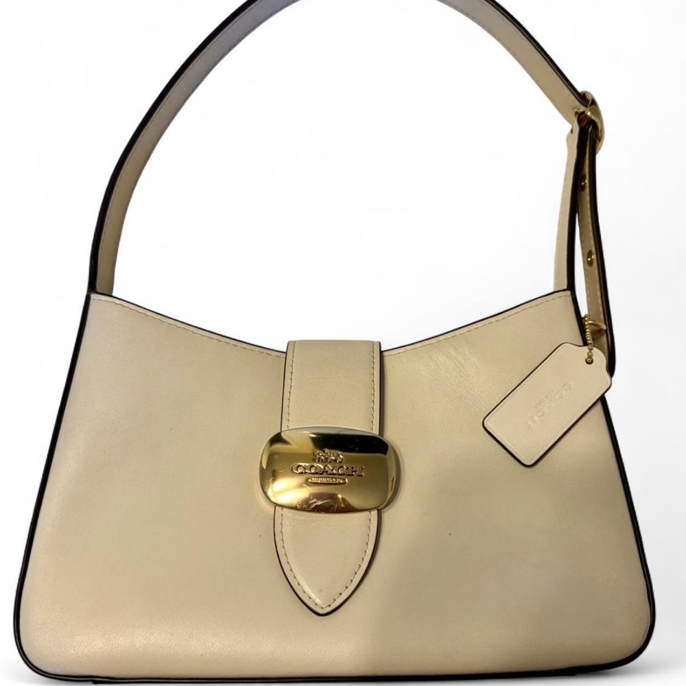 Coach Beige Leather Shoulder Bag with Gold Accents